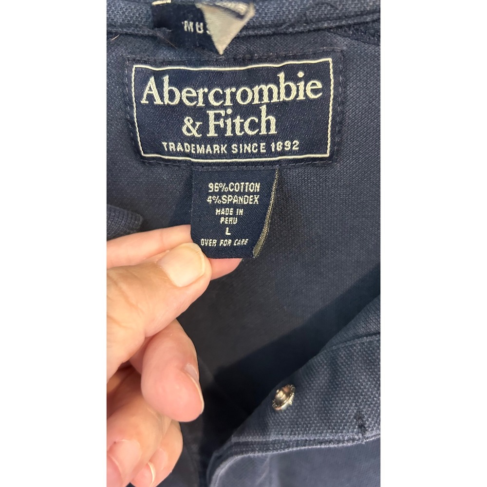 Abercrombie & Fitch Mens Muscle Fit Polo Shirt Navy‎ Blue Red Stripe Size L - Picture 3 of 7